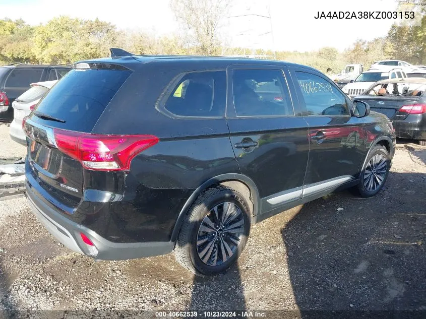 2019 Mitsubishi Outlander Es VIN: JA4AD2A38KZ003153 Lot: 40662539