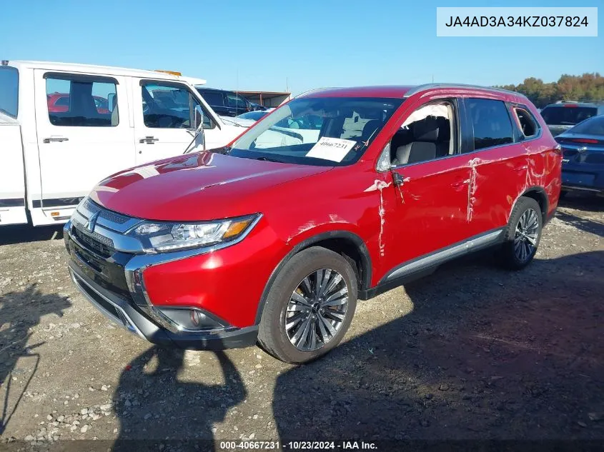 2019 Mitsubishi Outlander Sel VIN: JA4AD3A34KZ037824 Lot: 40667231