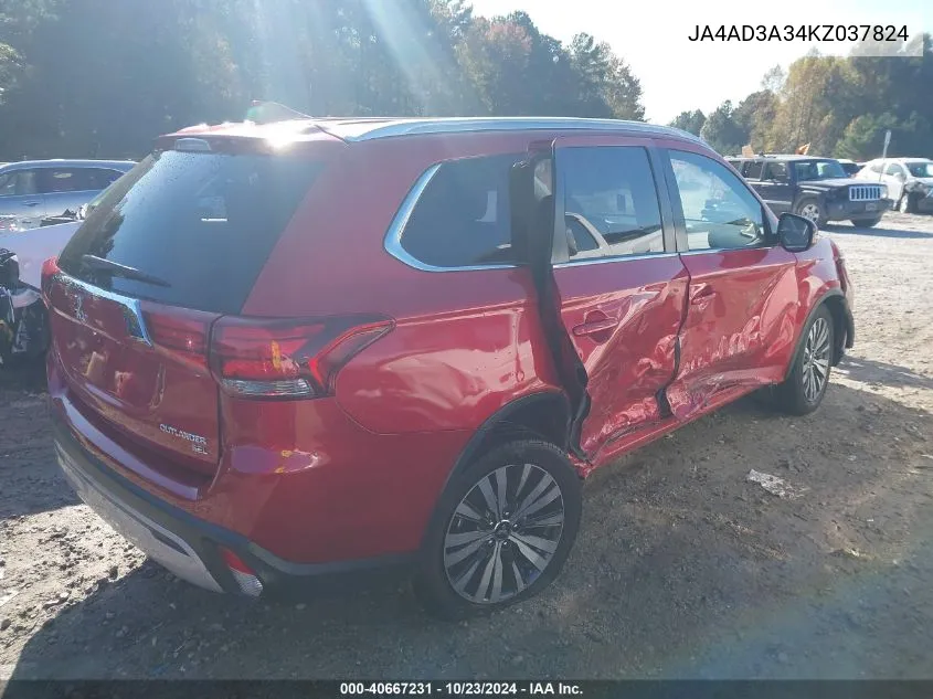 2019 Mitsubishi Outlander Sel VIN: JA4AD3A34KZ037824 Lot: 40667231