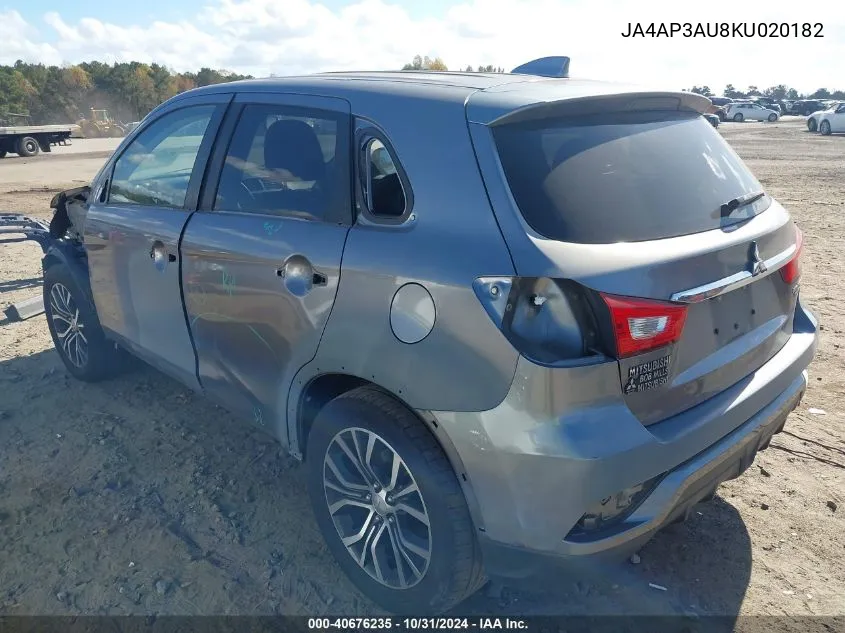 2019 Mitsubishi Outlander Sport 2.0 Es VIN: JA4AP3AU8KU020182 Lot: 40676235