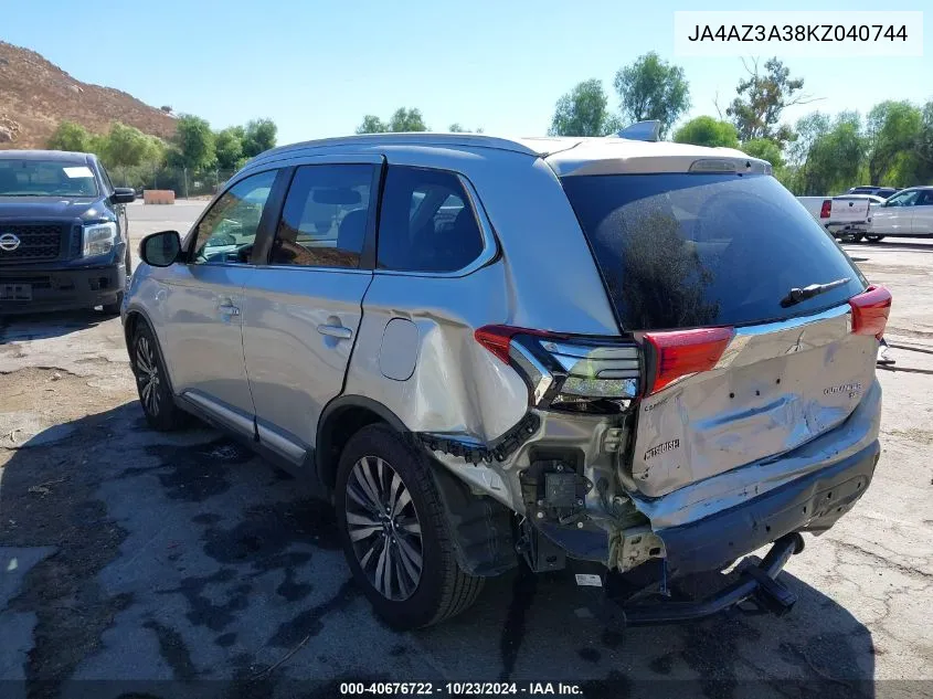 2019 Mitsubishi Outlander Sel VIN: JA4AZ3A38KZ040744 Lot: 40676722