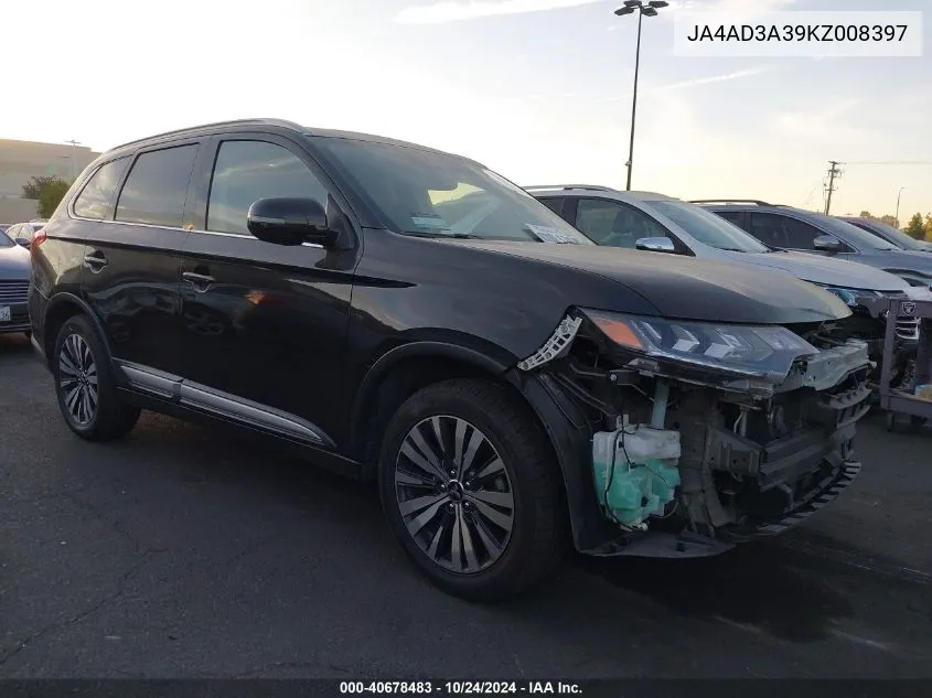 2019 Mitsubishi Outlander Sel VIN: JA4AD3A39KZ008397 Lot: 40678483