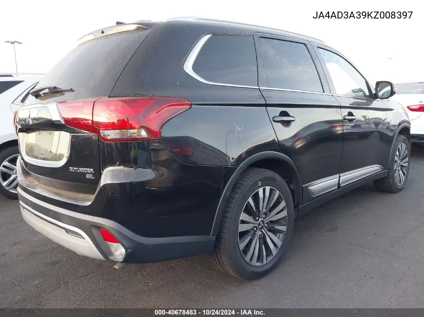 2019 Mitsubishi Outlander Sel VIN: JA4AD3A39KZ008397 Lot: 40678483