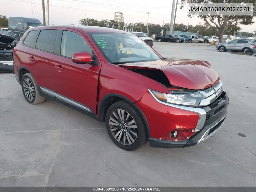 2019 Mitsubishi Outlander Le/Se/Sel VIN: JA4AD3A38KZ027278 Lot: 40691209