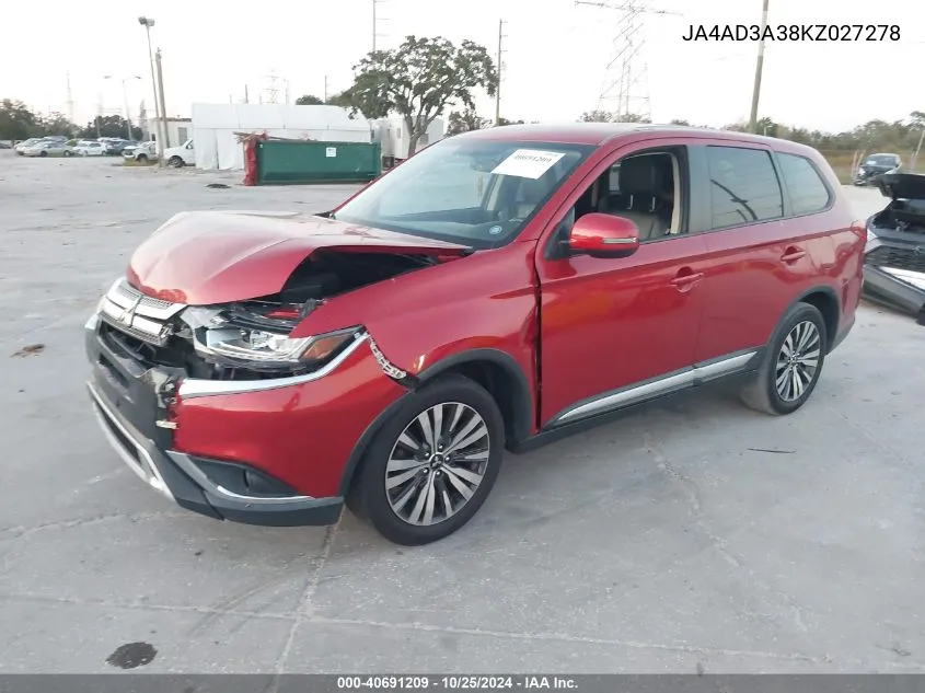 2019 Mitsubishi Outlander Le/Se/Sel VIN: JA4AD3A38KZ027278 Lot: 40691209