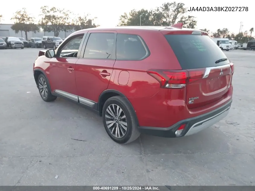 2019 Mitsubishi Outlander Le/Se/Sel VIN: JA4AD3A38KZ027278 Lot: 40691209