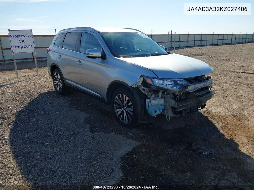 2019 Mitsubishi Outlander Sel VIN: JA4AD3A32KZ027406 Lot: 40723298