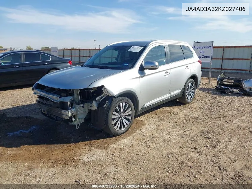 2019 Mitsubishi Outlander Sel VIN: JA4AD3A32KZ027406 Lot: 40723298