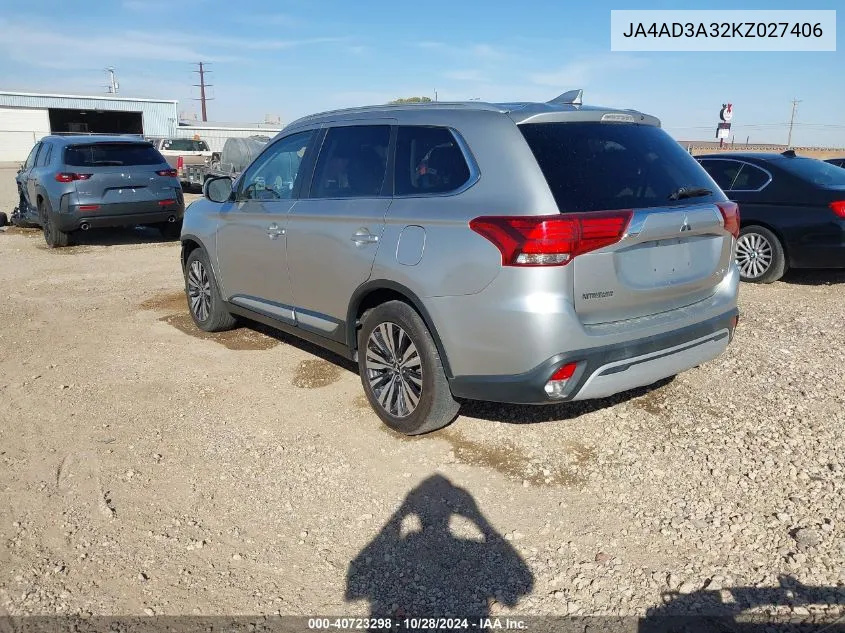 2019 Mitsubishi Outlander Sel VIN: JA4AD3A32KZ027406 Lot: 40723298