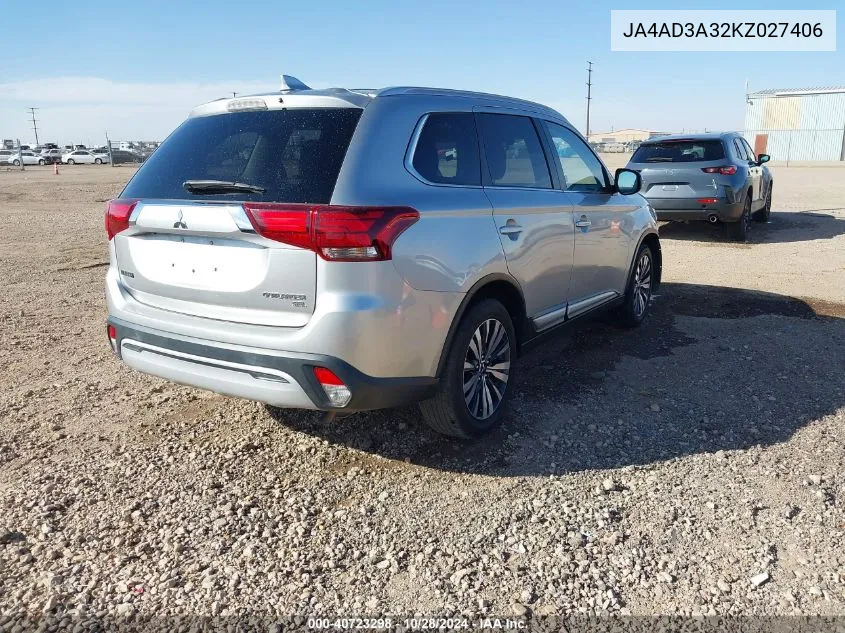 2019 Mitsubishi Outlander Sel VIN: JA4AD3A32KZ027406 Lot: 40723298