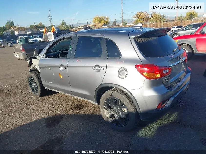 2019 Mitsubishi Outlander Sport 2.0 Sp VIN: JA4AP3AU9KU022460 Lot: 40724570