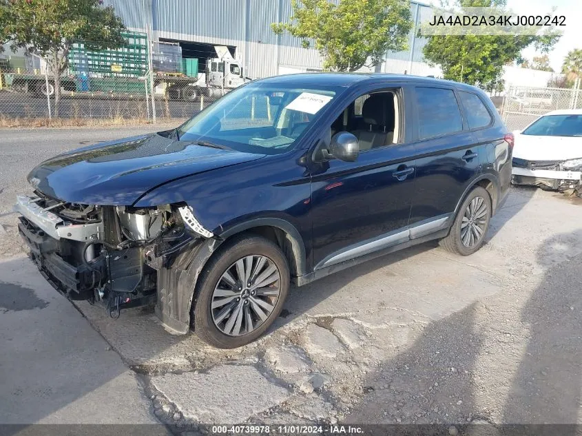 2019 Mitsubishi Outlander Es VIN: JA4AD2A34KJ002242 Lot: 40739978