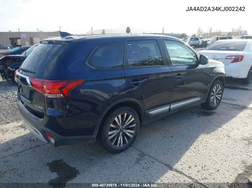 2019 Mitsubishi Outlander Es VIN: JA4AD2A34KJ002242 Lot: 40739978