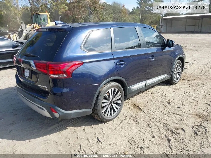 2019 Mitsubishi Outlander Se VIN: JA4AD3A34KZ013278 Lot: 40761956