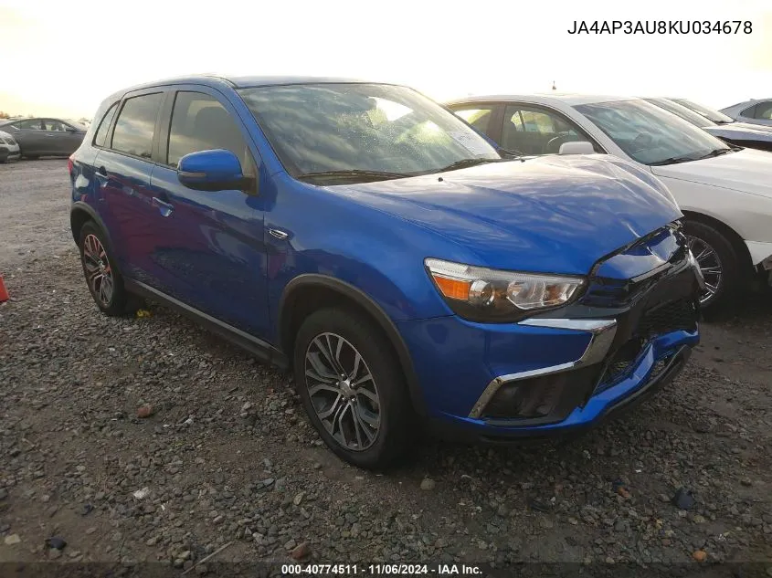 2019 Mitsubishi Outlander Sport 2.0 Es VIN: JA4AP3AU8KU034678 Lot: 40774511