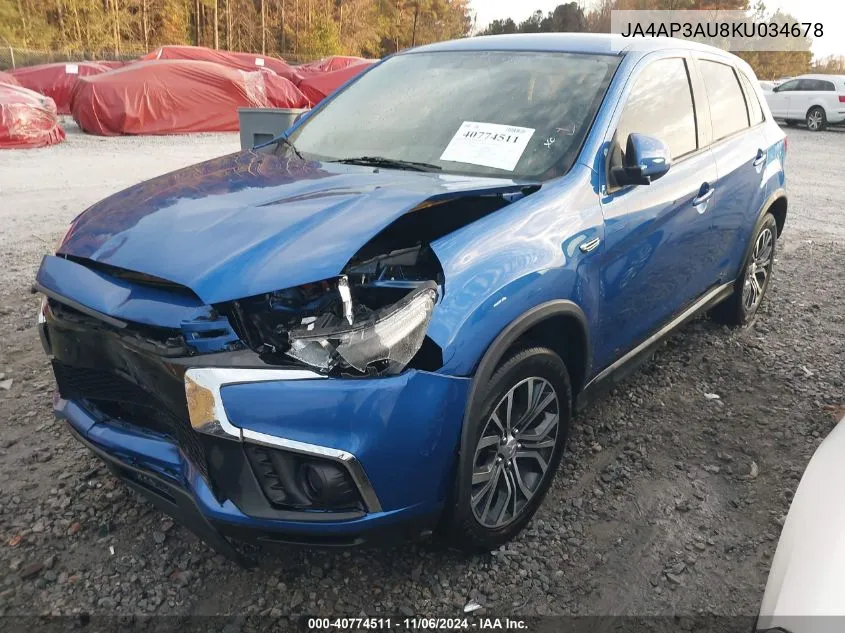 2019 Mitsubishi Outlander Sport 2.0 Es VIN: JA4AP3AU8KU034678 Lot: 40774511