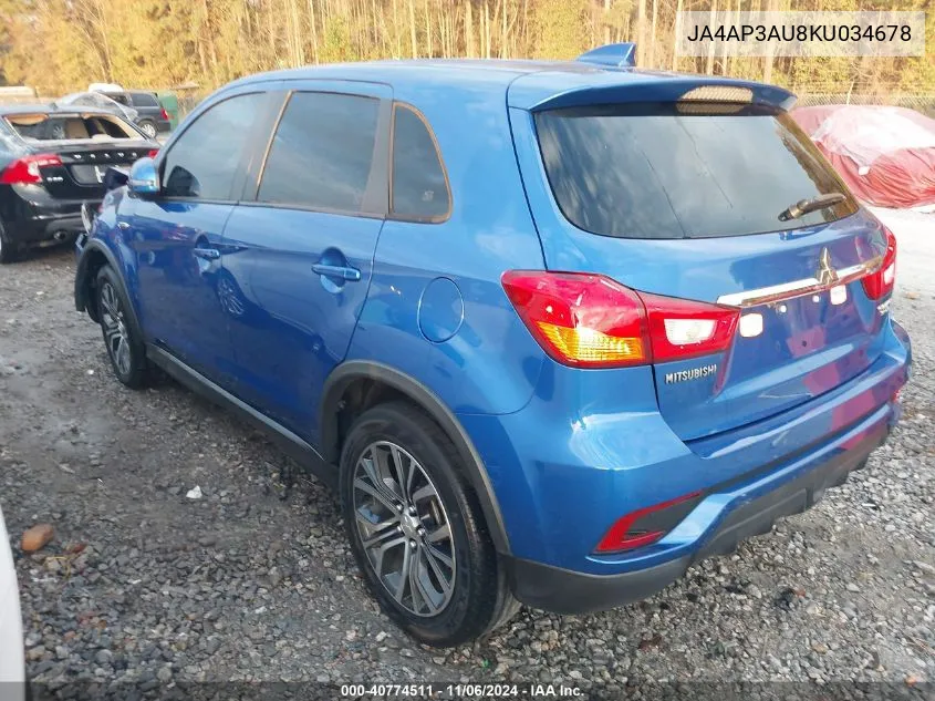 2019 Mitsubishi Outlander Sport 2.0 Es VIN: JA4AP3AU8KU034678 Lot: 40774511