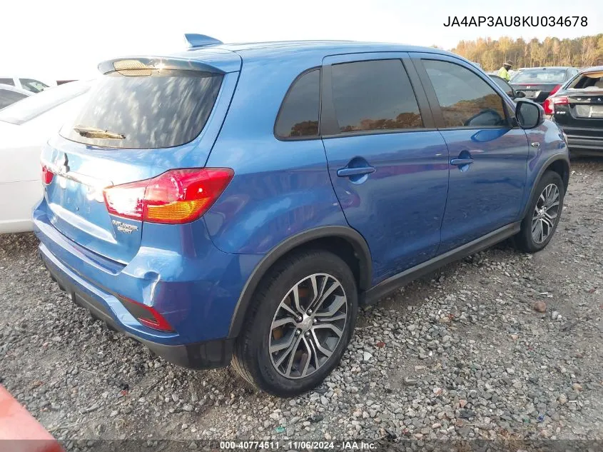 2019 Mitsubishi Outlander Sport 2.0 Es VIN: JA4AP3AU8KU034678 Lot: 40774511