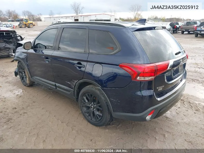 2019 Mitsubishi Outlander Le VIN: JA4AZ3A35KZ025912 Lot: 40788830