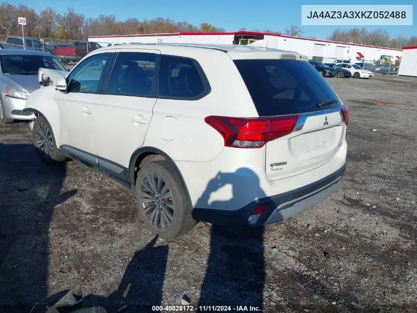 2019 Mitsubishi Outlander Se VIN: JA4AZ3A3XKZ052488 Lot: 40828172