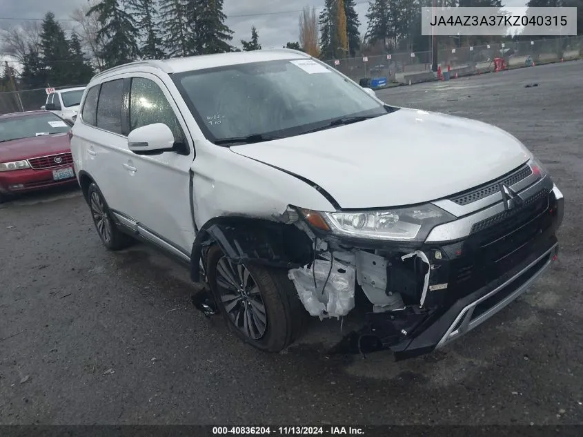 2019 Mitsubishi Outlander Sel VIN: JA4AZ3A37KZ040315 Lot: 40836204