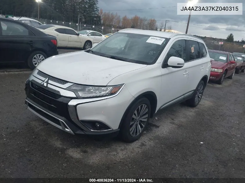 2019 Mitsubishi Outlander Sel VIN: JA4AZ3A37KZ040315 Lot: 40836204