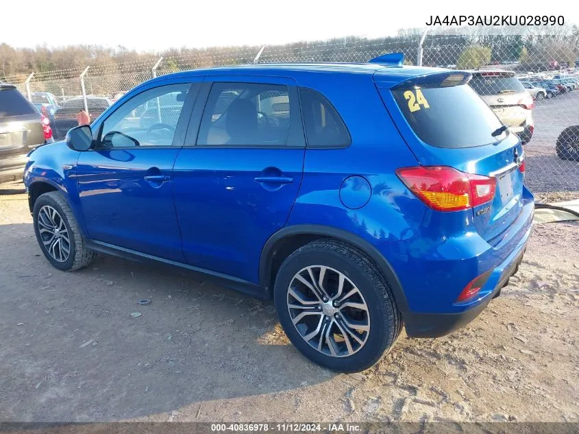 2019 Mitsubishi Outlander Sport 2.0 Es/2.0 Le/2.0 Sp VIN: JA4AP3AU2KU028990 Lot: 40836978