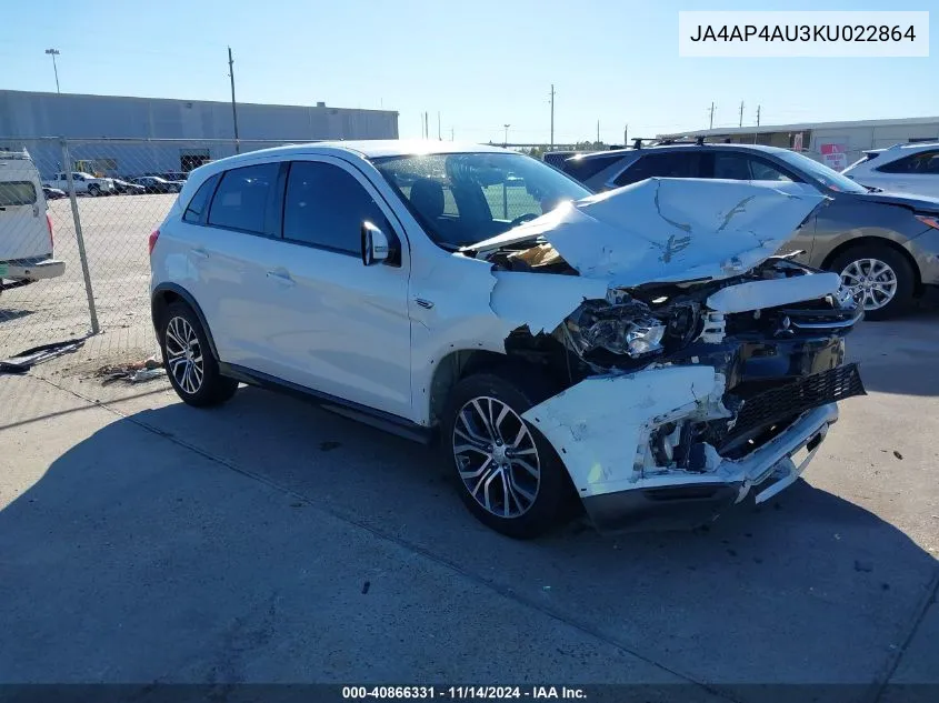 2019 Mitsubishi Outlander Sport 2.0 Se VIN: JA4AP4AU3KU022864 Lot: 40866331