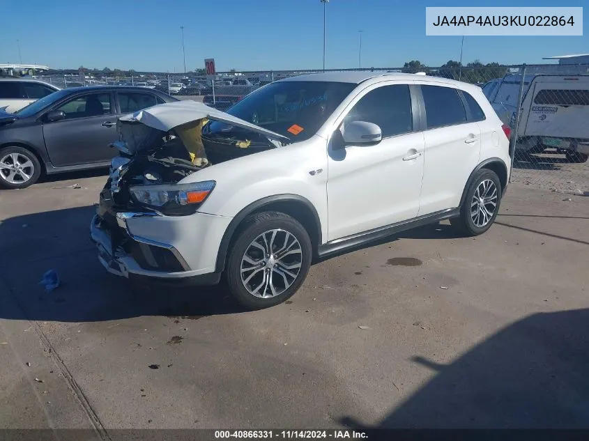 2019 Mitsubishi Outlander Sport 2.0 Se VIN: JA4AP4AU3KU022864 Lot: 40866331