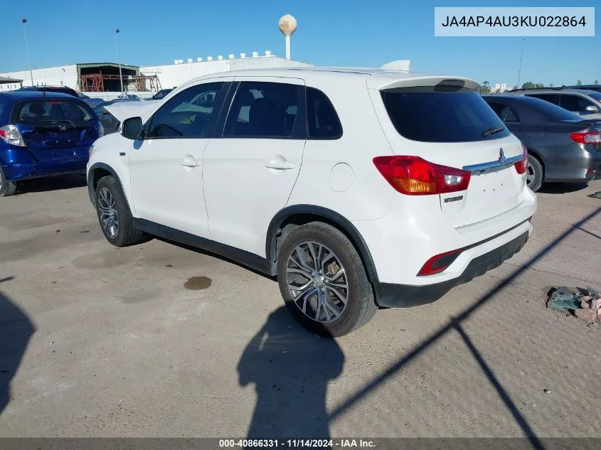 2019 Mitsubishi Outlander Sport 2.0 Se VIN: JA4AP4AU3KU022864 Lot: 40866331