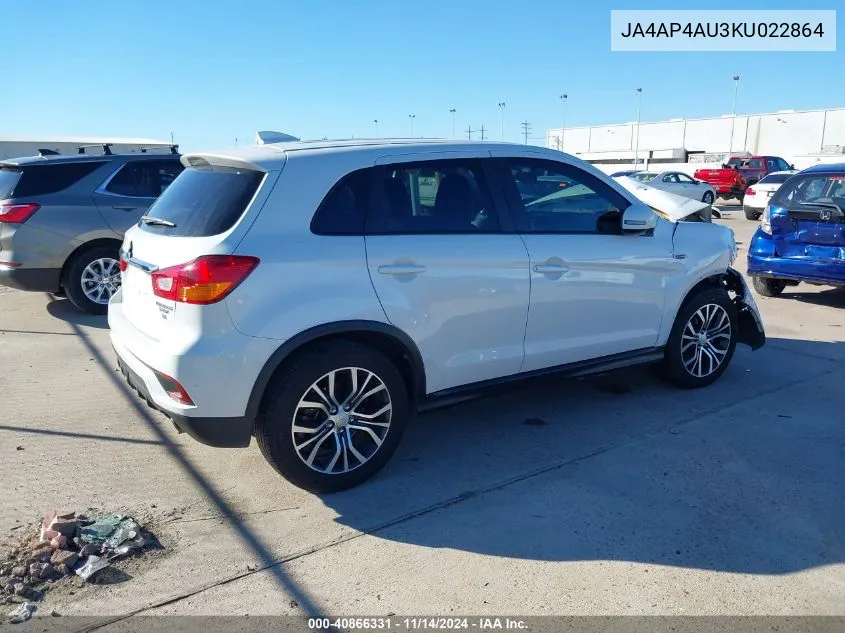 2019 Mitsubishi Outlander Sport 2.0 Se VIN: JA4AP4AU3KU022864 Lot: 40866331