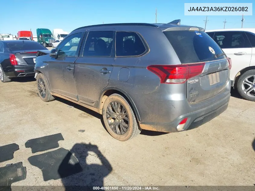 2019 Mitsubishi Outlander Le VIN: JA4AZ3A36KZ026082 Lot: 40901850