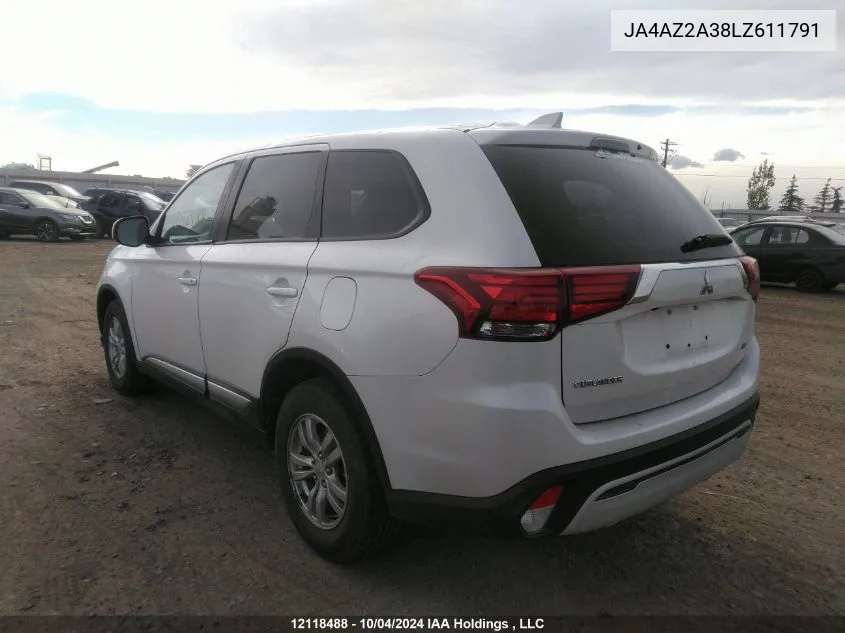 2020 Mitsubishi Outlander VIN: JA4AZ2A38LZ611791 Lot: 12118488