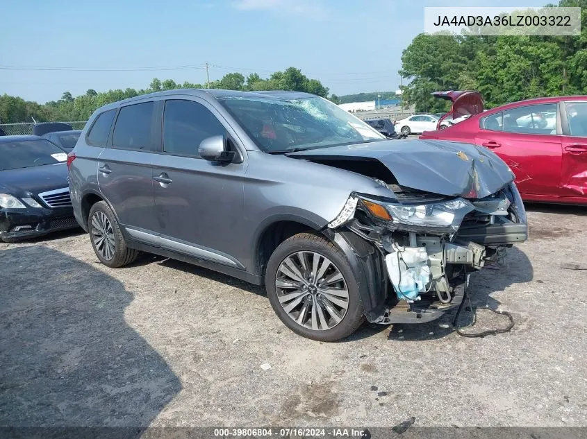 2020 Mitsubishi Outlander Se 2.4 VIN: JA4AD3A36LZ003322 Lot: 39806804