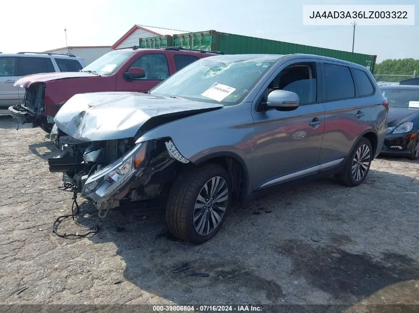 2020 Mitsubishi Outlander Se 2.4 VIN: JA4AD3A36LZ003322 Lot: 39806804