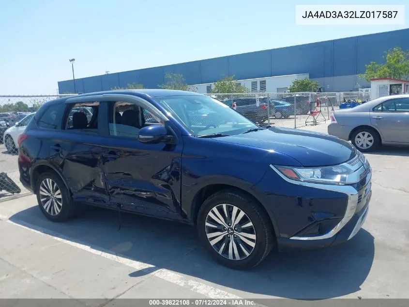 2020 Mitsubishi Outlander Se 2.4 VIN: JA4AD3A32LZ017587 Lot: 39822108