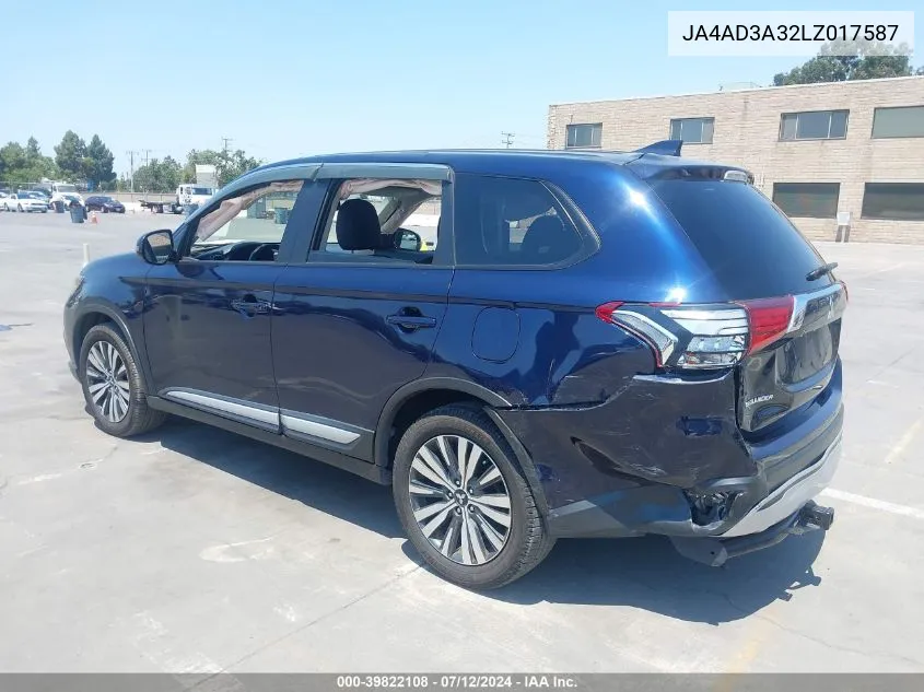 2020 Mitsubishi Outlander Se 2.4 VIN: JA4AD3A32LZ017587 Lot: 39822108