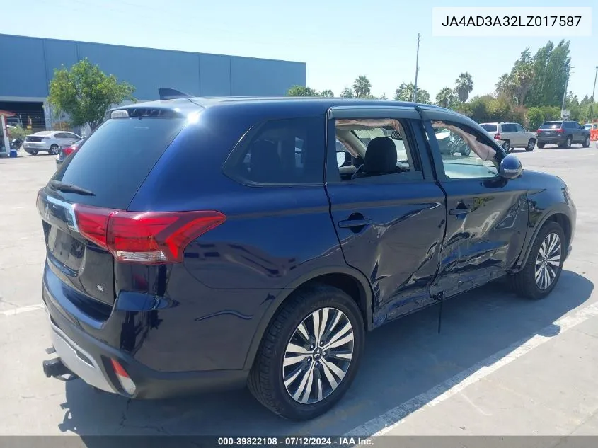 2020 Mitsubishi Outlander Se 2.4 VIN: JA4AD3A32LZ017587 Lot: 39822108