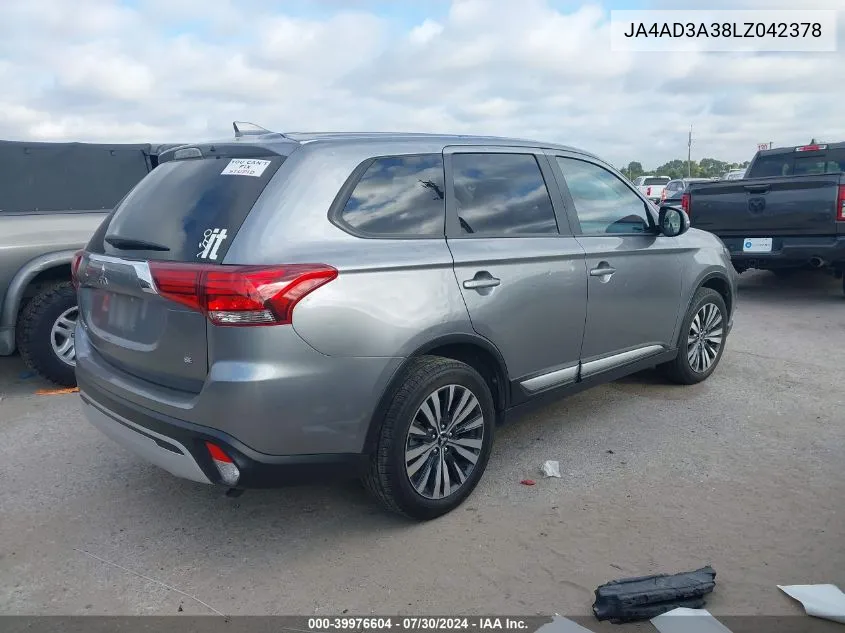 2020 Mitsubishi Outlander Se/Sel/Le VIN: JA4AD3A38LZ042378 Lot: 39976604