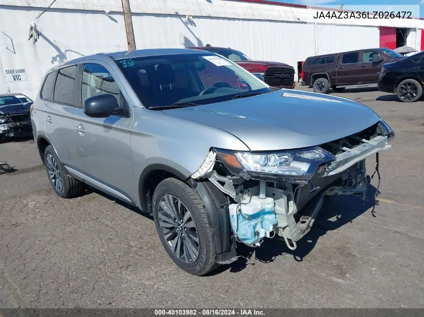 2020 Mitsubishi Outlander Es 2.4 S-Awc VIN: JA4AZ3A36LZ026472 Lot: 40103982