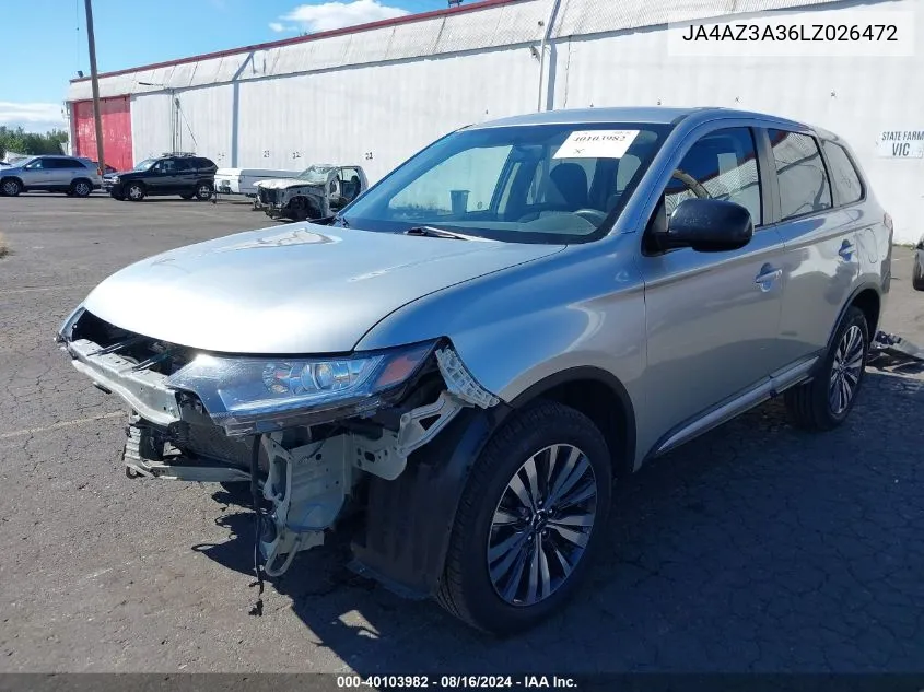 2020 Mitsubishi Outlander Es 2.4 S-Awc VIN: JA4AZ3A36LZ026472 Lot: 40103982