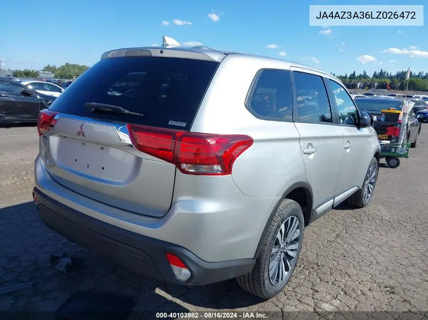 2020 Mitsubishi Outlander Es 2.4 S-Awc VIN: JA4AZ3A36LZ026472 Lot: 40103982