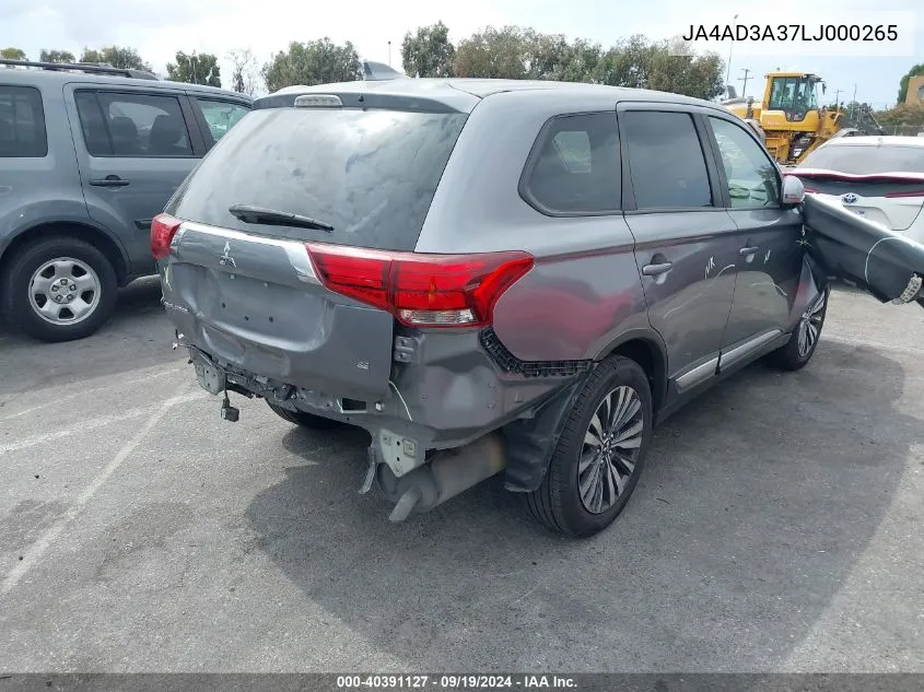 2020 Mitsubishi Outlander Se 2.4 VIN: JA4AD3A37LJ000265 Lot: 40391127