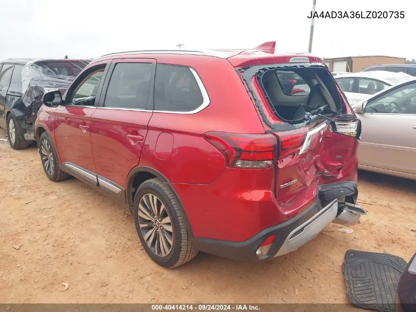 2020 Mitsubishi Outlander Se/Sel/Le VIN: JA4AD3A36LZ020735 Lot: 40414214