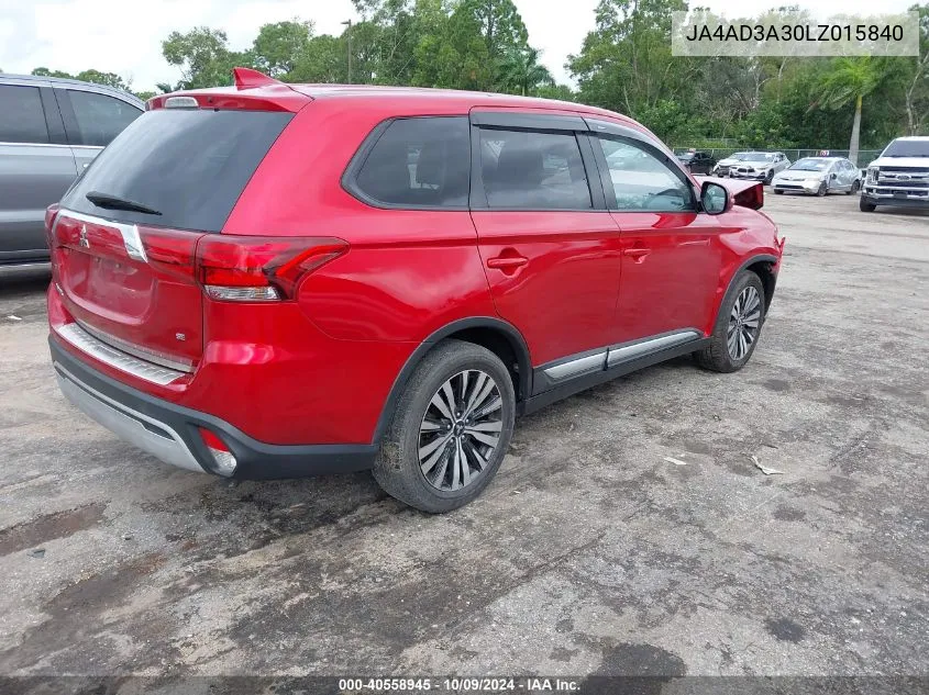 2020 Mitsubishi Outlander Se/Sel/Le VIN: JA4AD3A30LZ015840 Lot: 40558945