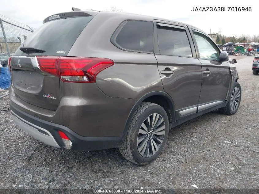 2020 Mitsubishi Outlander Es 2.4 VIN: JA4AZ3A38LZ016946 Lot: 40763330