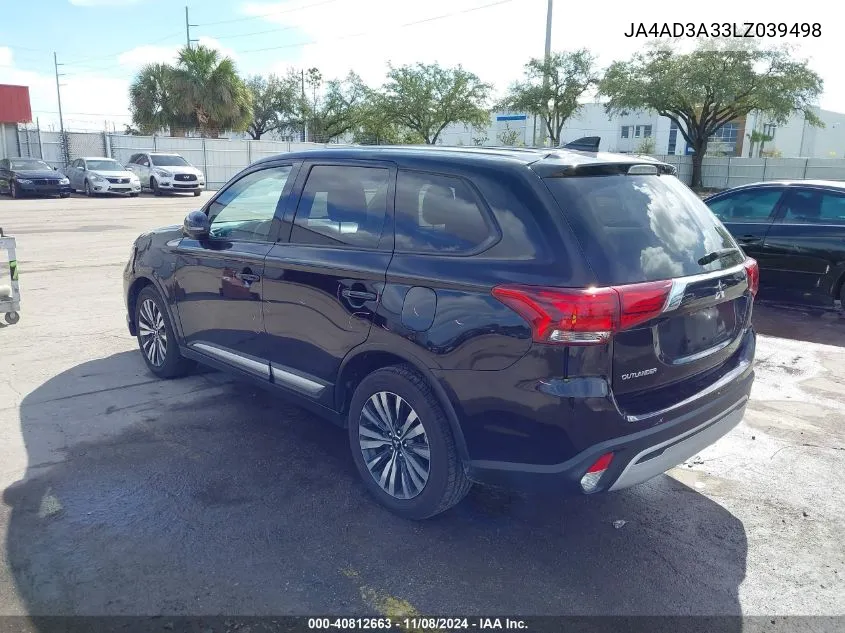 2020 Mitsubishi Outlander Se 2.4 VIN: JA4AD3A33LZ039498 Lot: 40812663