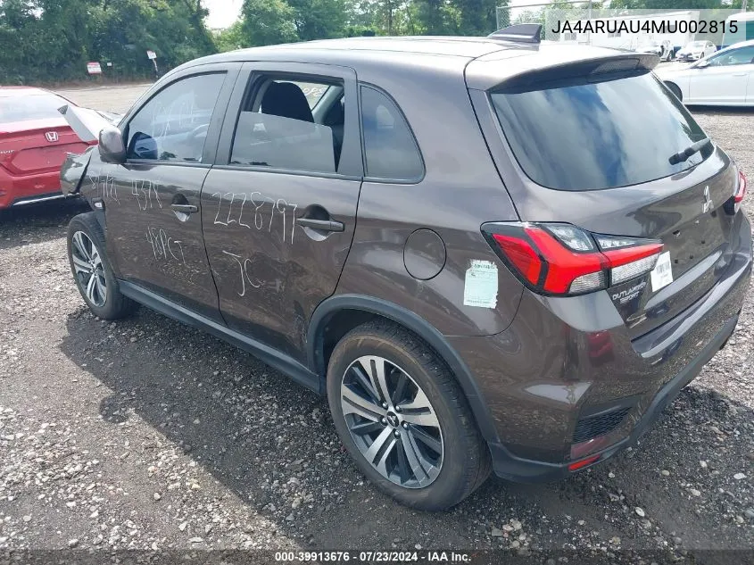 2021 Mitsubishi Outlander Sport 2.0 Es Awc VIN: JA4ARUAU4MU002815 Lot: 39913676