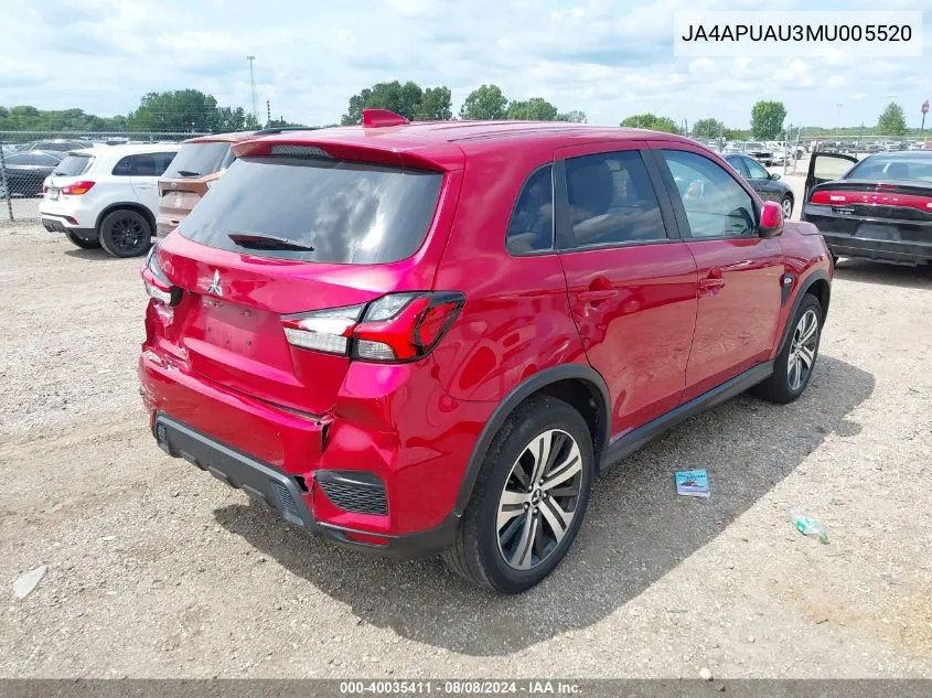 2021 Mitsubishi Outlander Sport 2.0 Be 2Wd/2.0 Es 2Wd/2.0 Le 2Wd/2.0 S 2Wd VIN: JA4APUAU3MU005520 Lot: 40035411