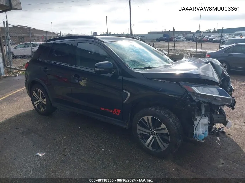 2021 Mitsubishi Outlander Sport Gt VIN: JA4ARVAW8MU003361 Lot: 40118335